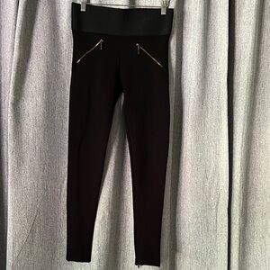 Black Zara Basics Leggings with Gold Zipper Accents